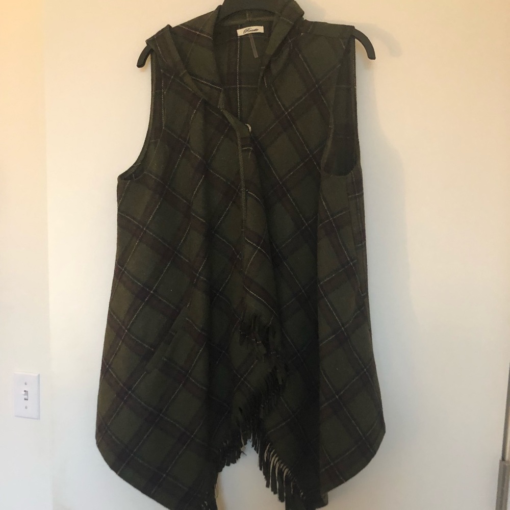 Green plaid vest tunic with hoodie